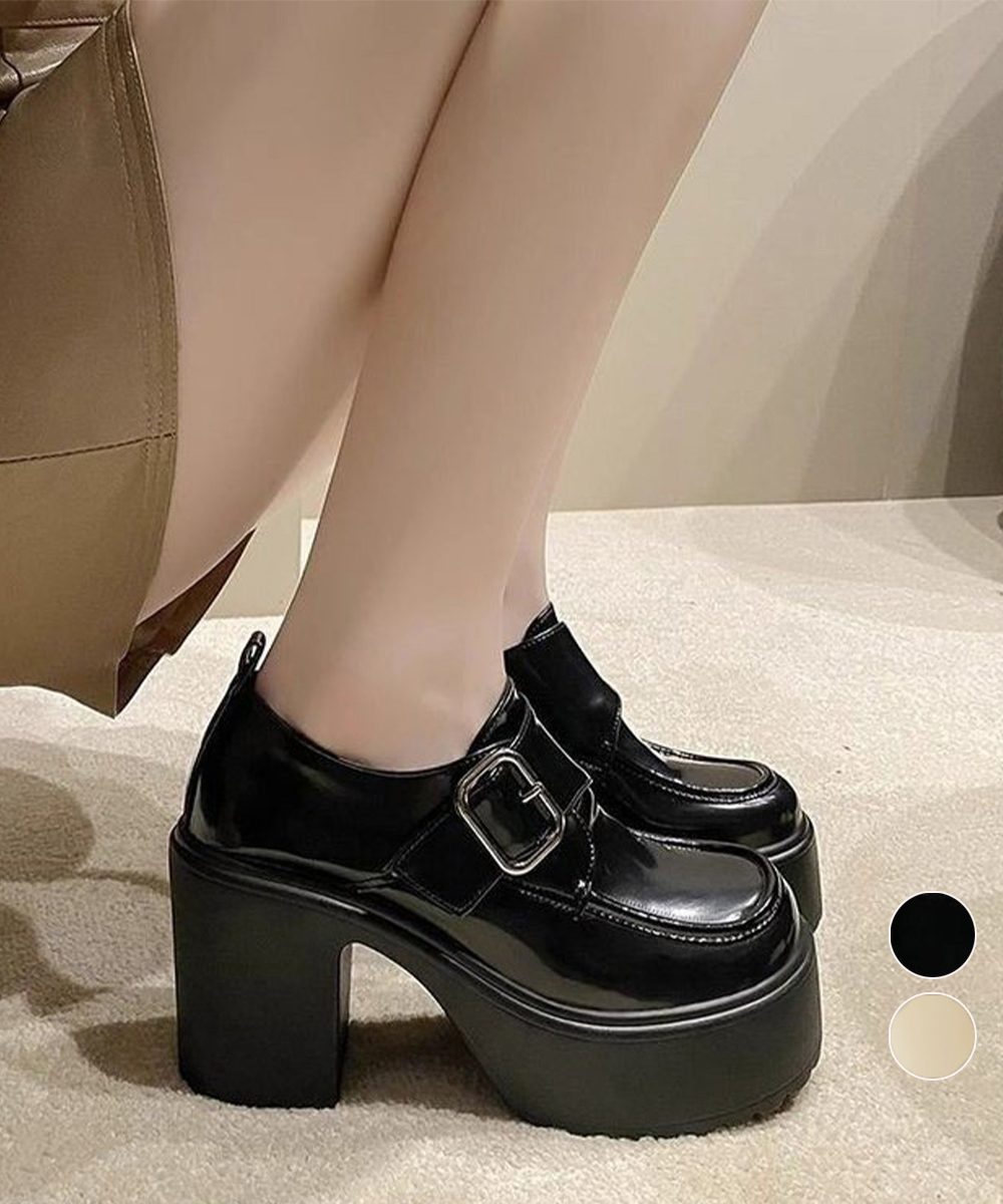 厚底ローファーレディース太ヒールパンプス