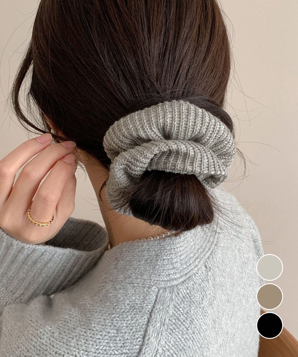 シュシュ 編み 秋冬 ニットヘアゴム