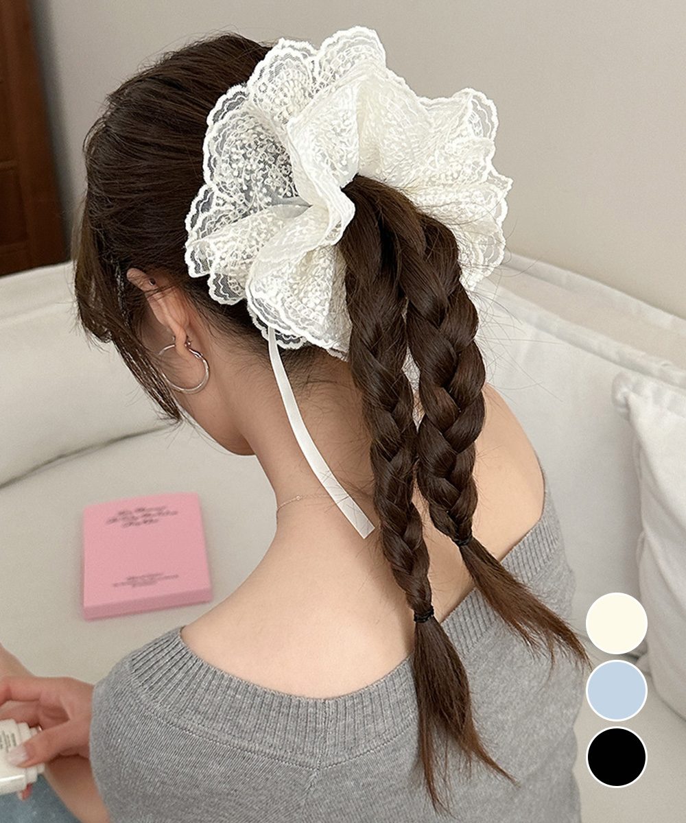 レースシュシュ ボリューム感 ヘアゴム