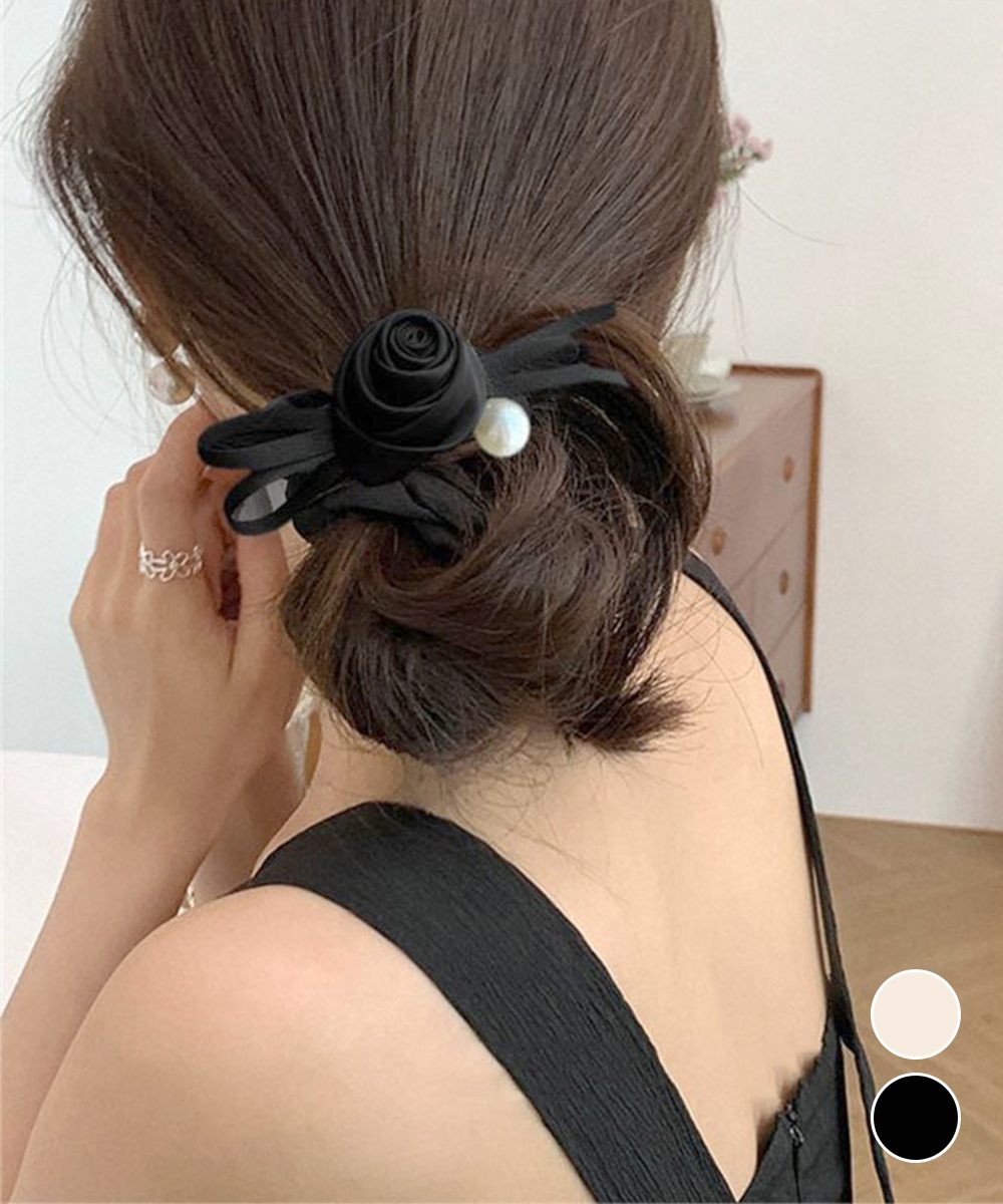 サテンシュシュ ヘアゴム ローズ