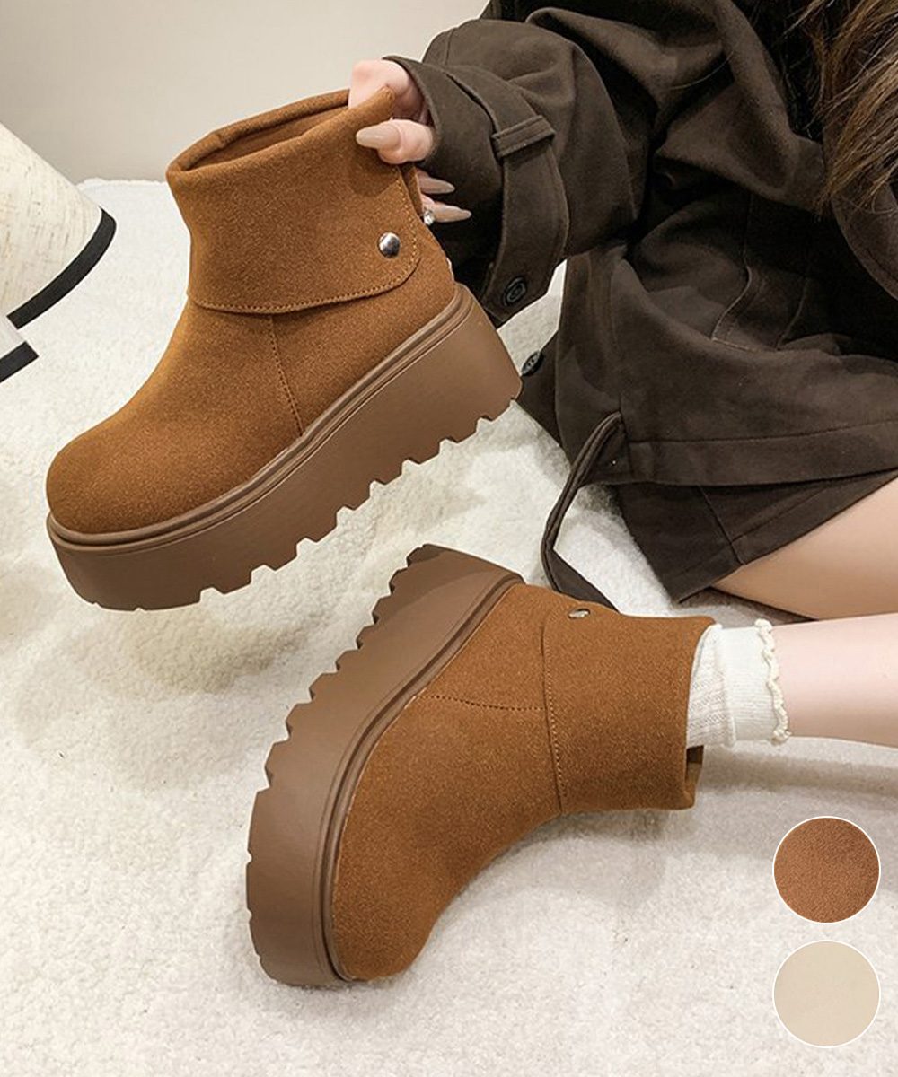 厚底ショートブーツ 秋冬シューズ美脚脚長