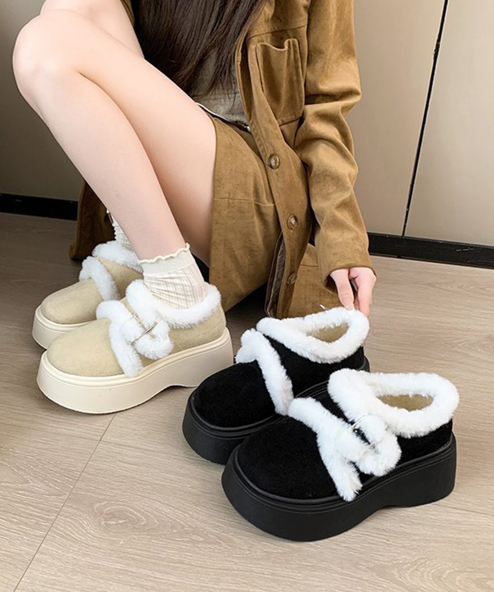 もこもこファー厚底ムートンシューズ裏起毛