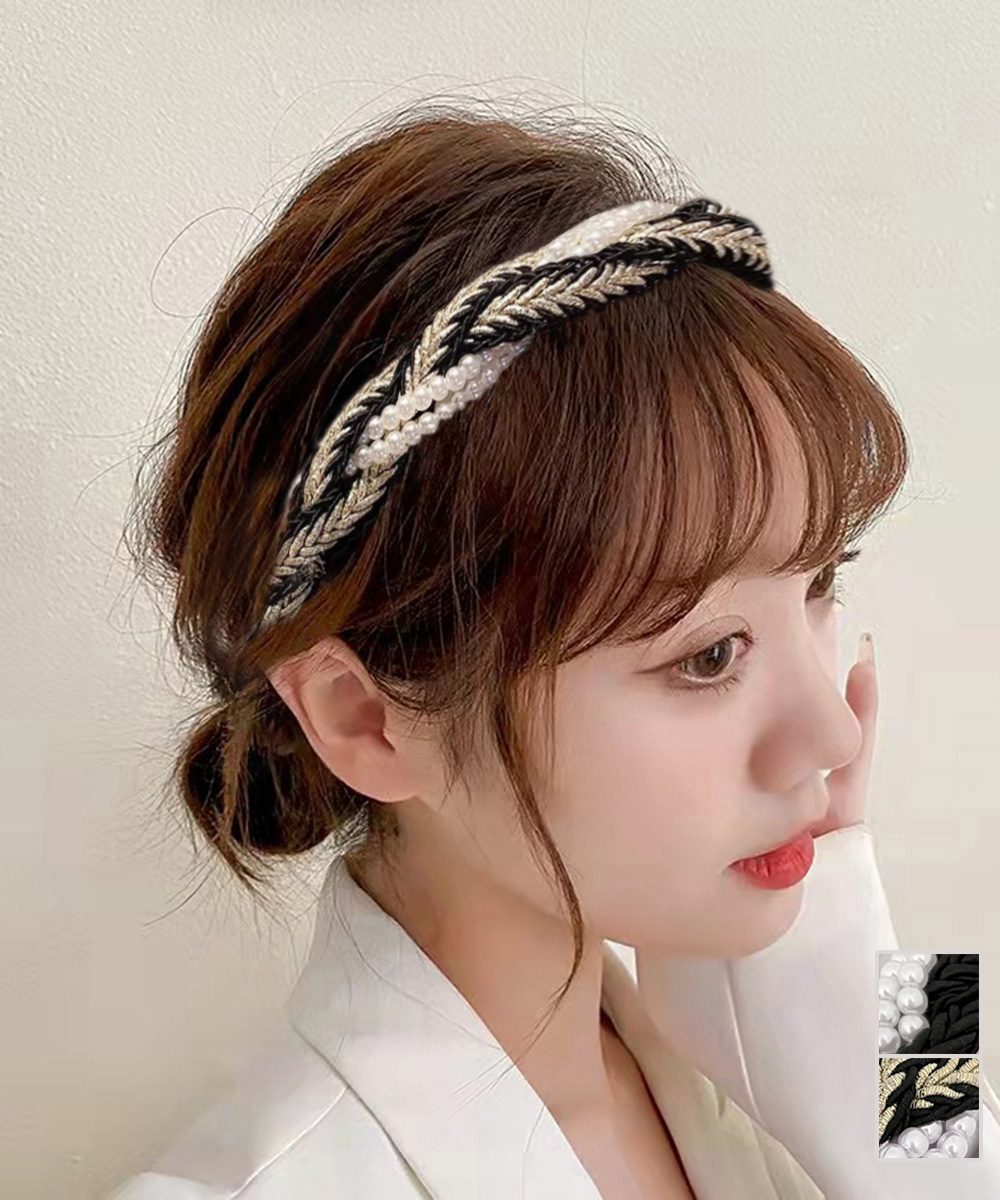 パールカチューシャ 三つ編み ヘアバンド