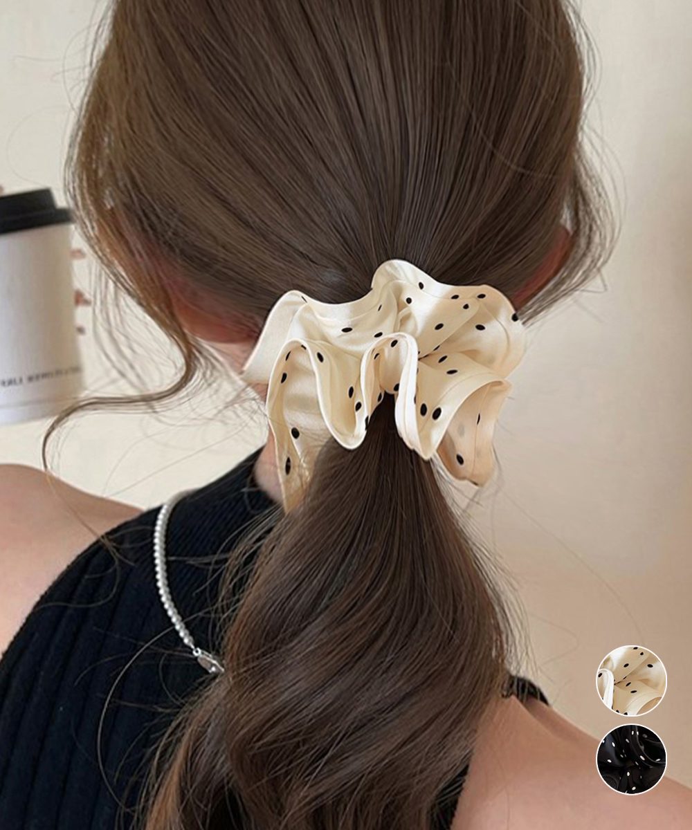 ドット柄シュシュ ヘアゴム 髪飾りグッズ