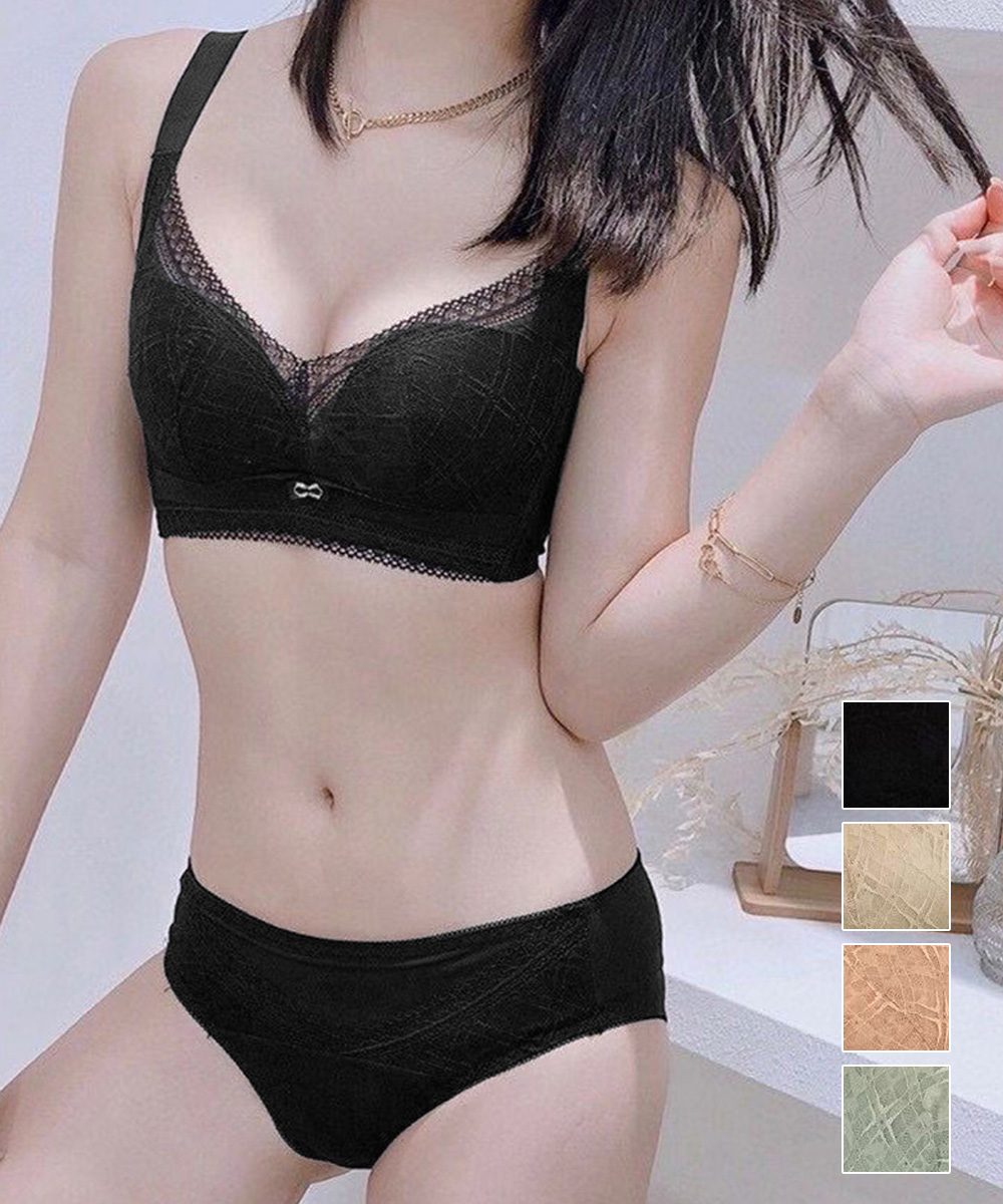 脇高ノンワイヤーレースブラショーツセット
