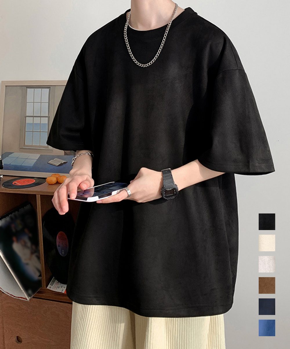 メンズtシャツ 半袖 スエード調Tシャツ