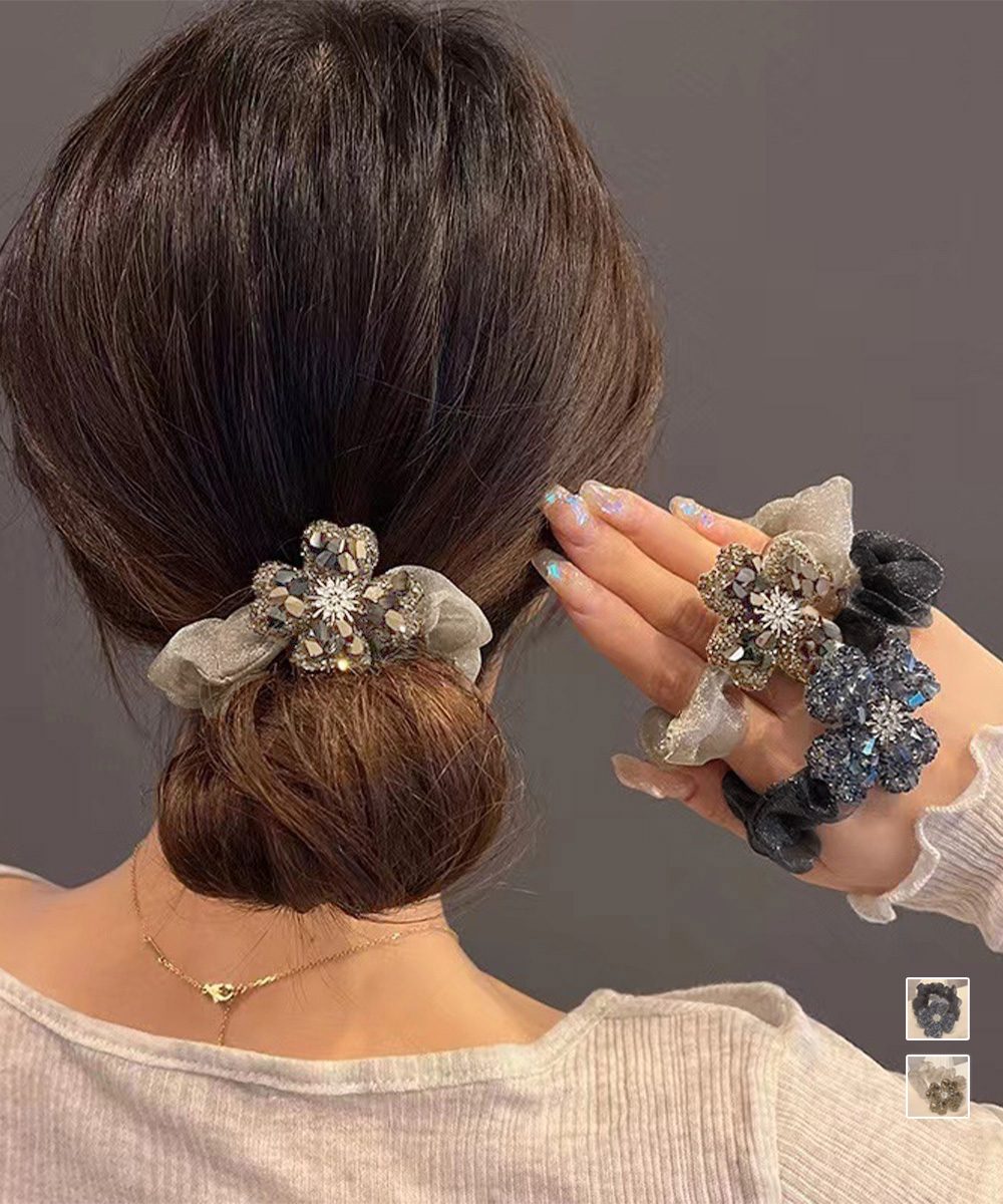 ビジューフラワーシュシュキラキラヘアゴム