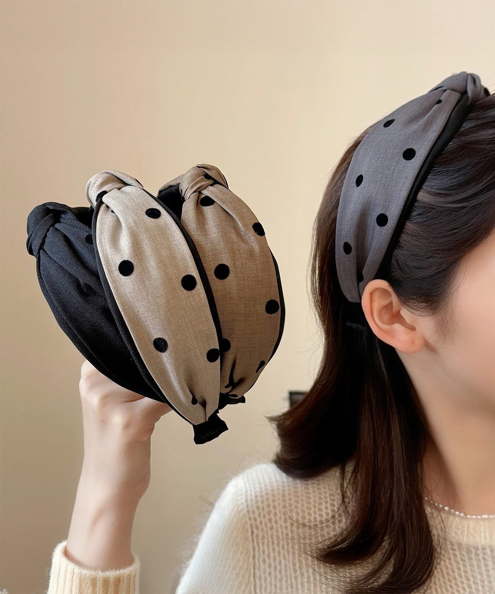 ドット柄 ねじり ワイドカチューシャ小顔