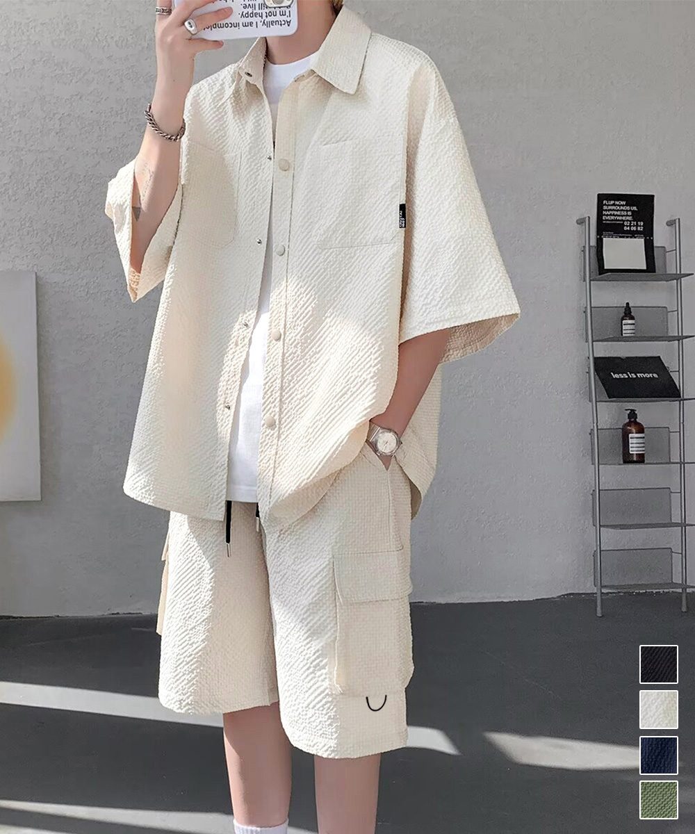 メンズセットアップ半袖シャツハーフパンツ