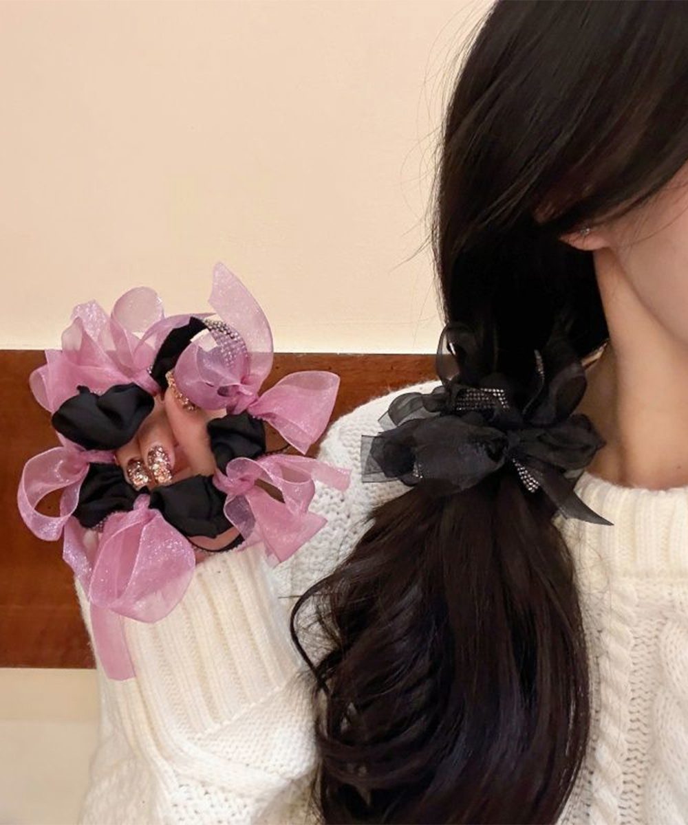 ヘアゴム シュシュ 蝶結び 透け感