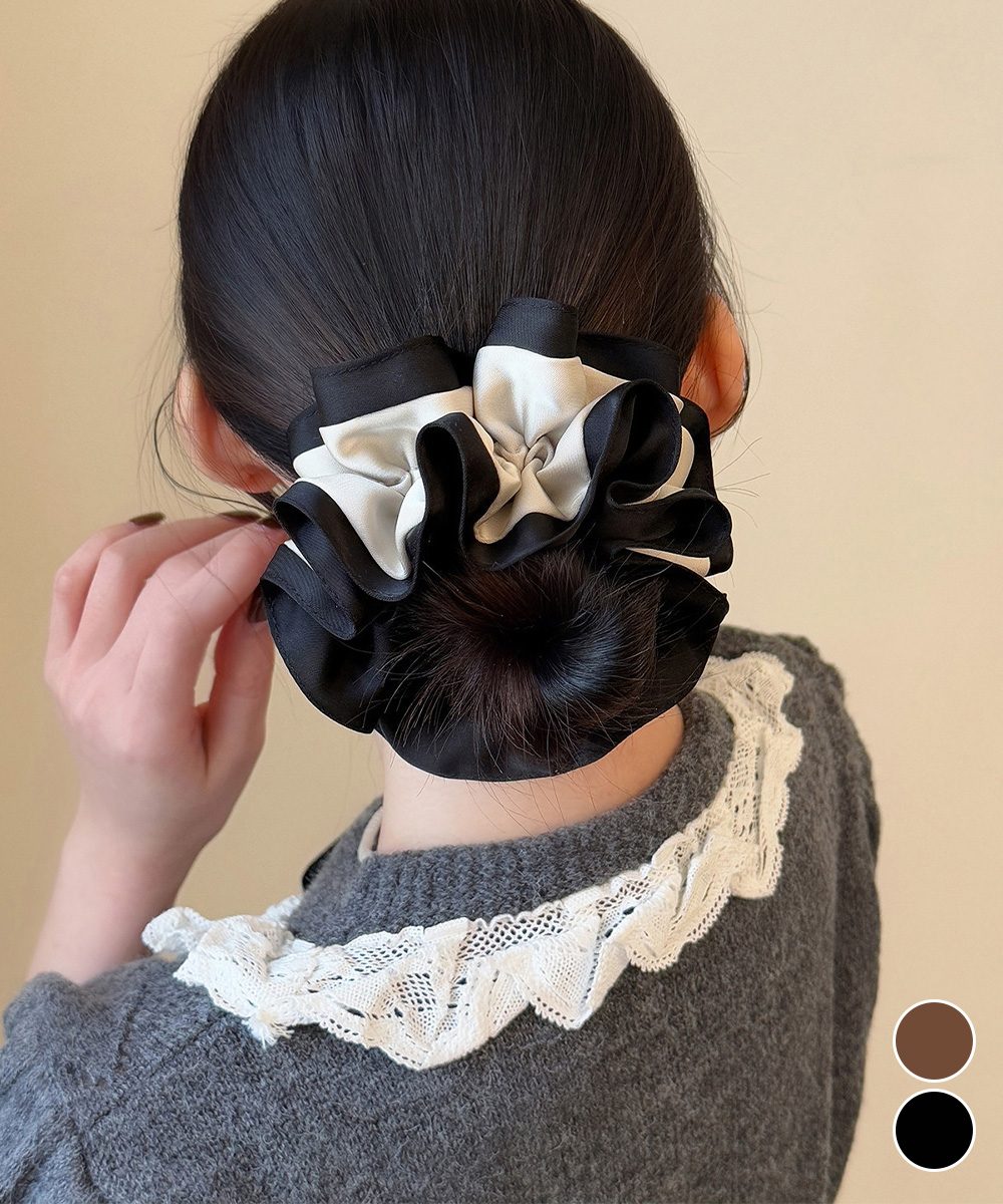 シュシュ ヘアゴム サテン 配色