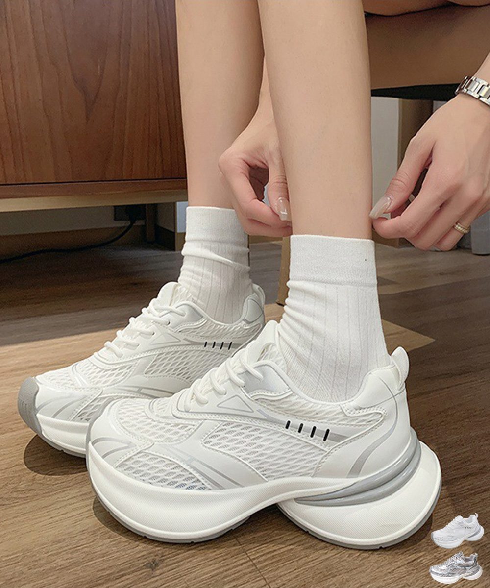 厚底スニーカー軽量メッシュスニーカー美脚