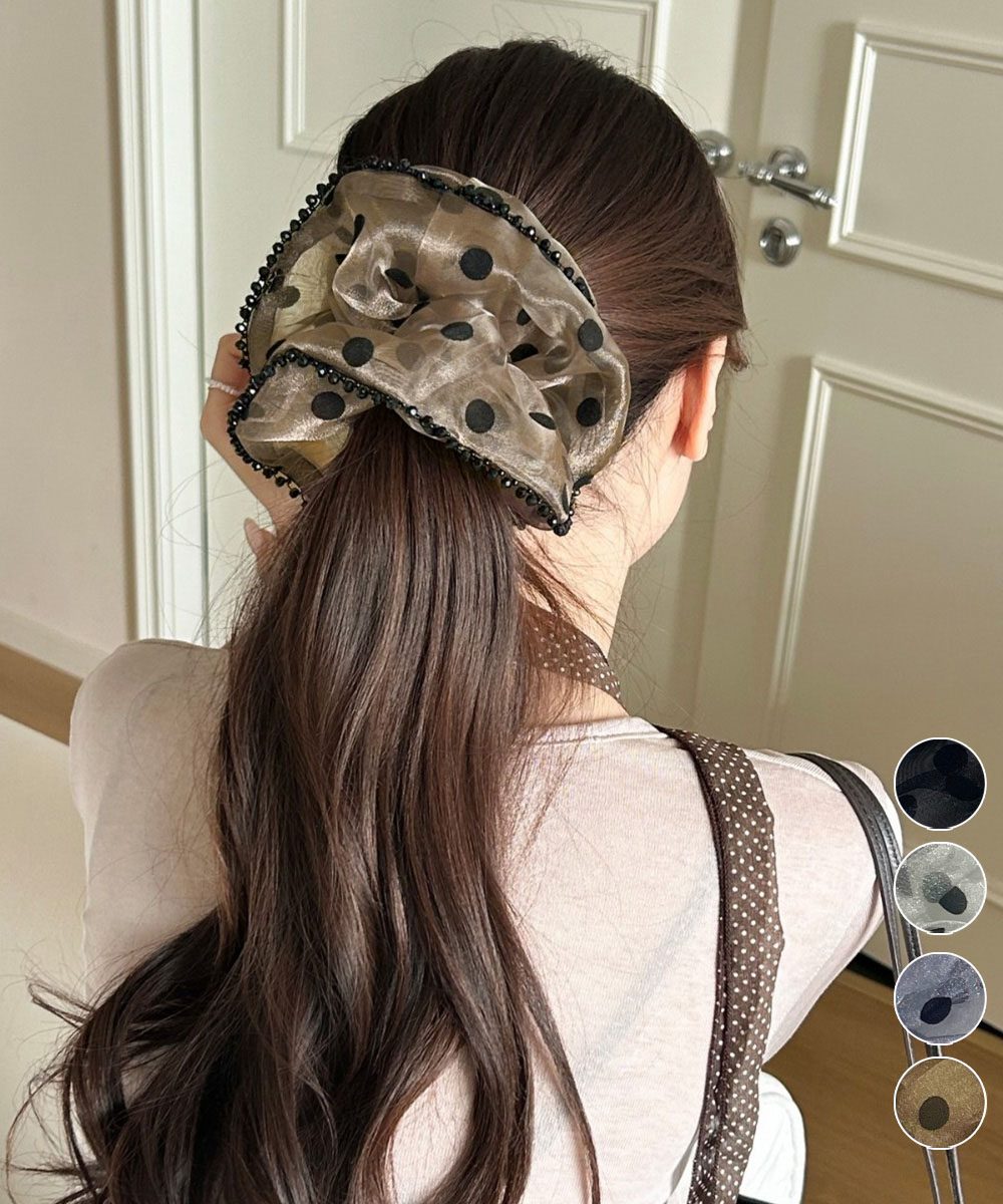 ドット柄シアーシュシュ ヘアアクセサリー