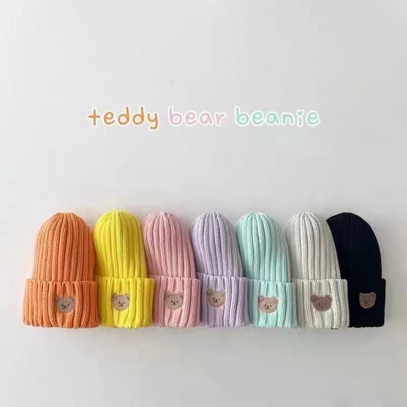 ins人気　ベビー ニット帽子　クマ刺繍　子供ハット　ニット　11色　帽子　あかちゃん　ニット帽　可愛い