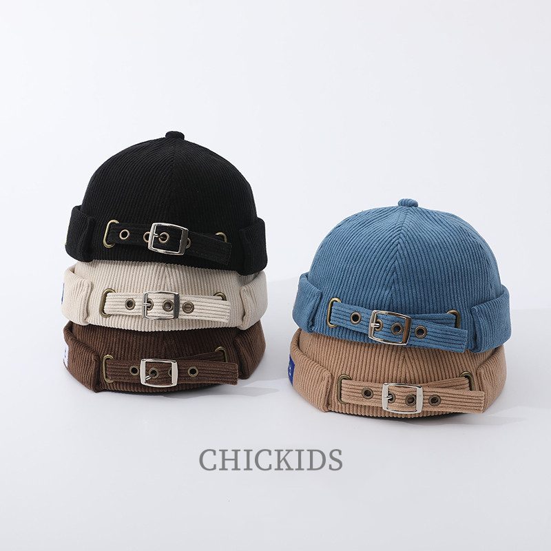 ins 秋新作　レトロ風　刺繍　おわん帽　コーデュロイ 帽子　ヒップホップ　男女兼用　子供帽子　5色