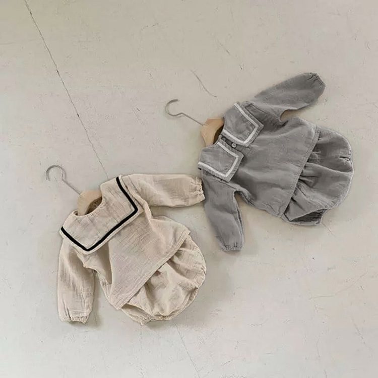 ins 秋新作　子供服　セーラーカラー　セットアップ　長袖　シャツ　ブルマー　2点セット　可愛い　新生児