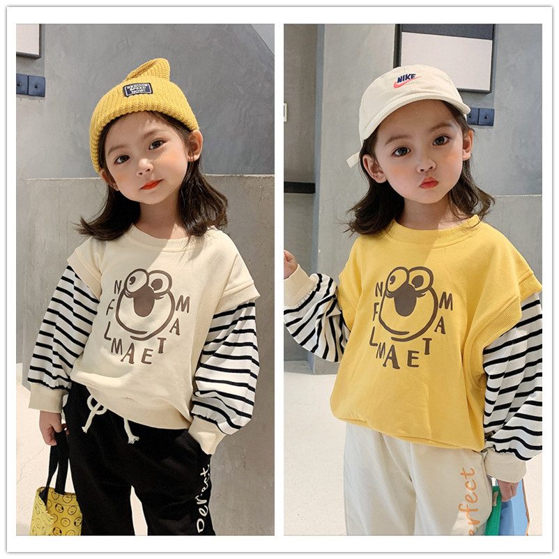 新作 重ね着風 キッズシャツ 子供服 プルオーバー 3-8歳対応 長袖 春服 秋服 韓国ファッション