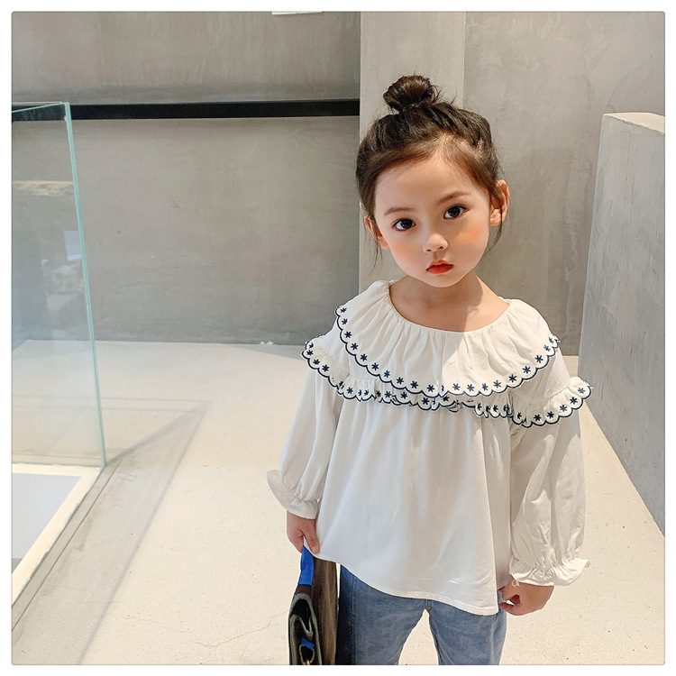 新作 キッズブラウス 子供服 キッズシャツ 3-8歳対応 Aライン フリル襟 女の子 韓国ファッション
