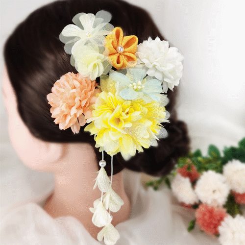 髪飾り ヘアアクセサリー 4点セット 浴衣 結婚式 成人式 七五三 卒業式 和装 花 ピン＆クリップタイプ