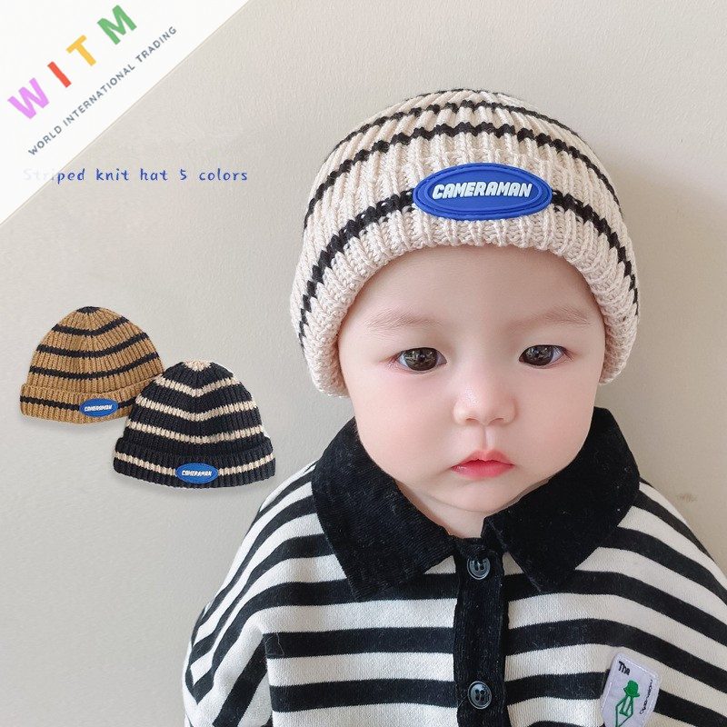 秋冬新品 子供用帽子 ニットハット ストライプ 男の子 女の子 キッズ用 6ヶ月～4歳対応