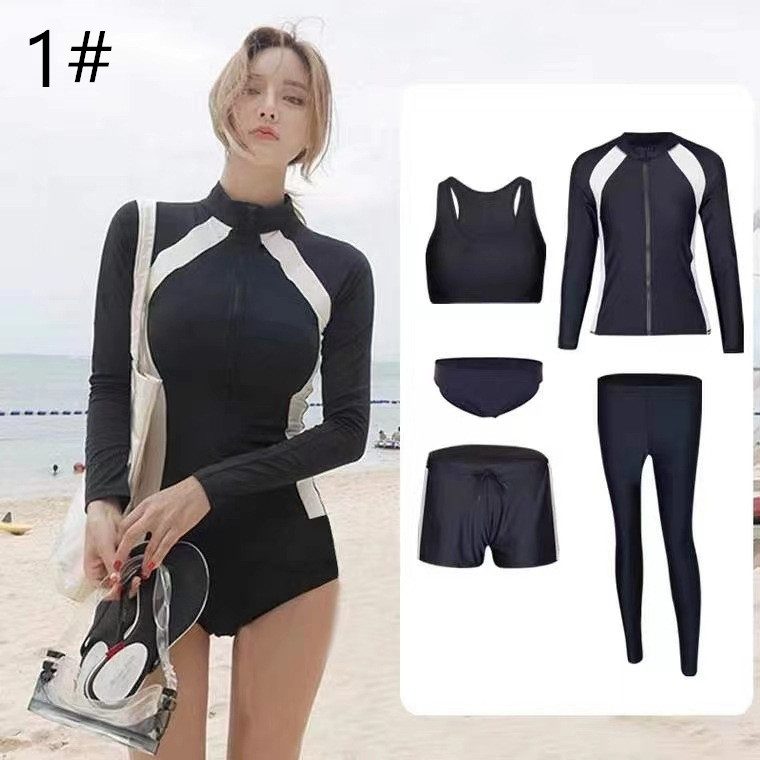 水着 長袖ラッシュガード 5点上下セット フィットネス水着 セパレート UVカット レディース メンズ