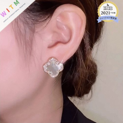 新作 ラインストーン ピアス イアリング 四葉のクローバー 925シルバー アクセサリー レディース 上品