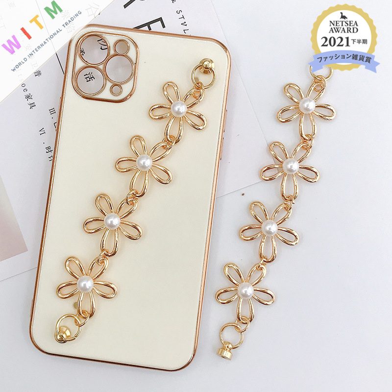 花形 スマホストラップ ハンドストラップ 真珠 バッグチェーン 上品 おしゃれ 可愛い