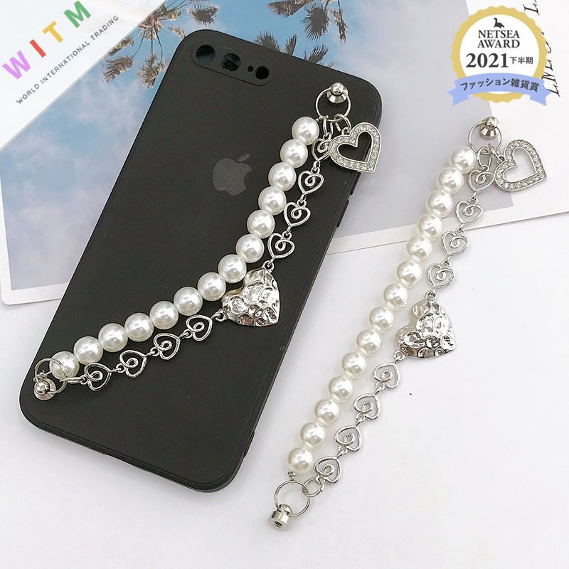 真珠 ハート形 ハンドストラップ バッグチェーン スマホストラップ 上品 可愛い