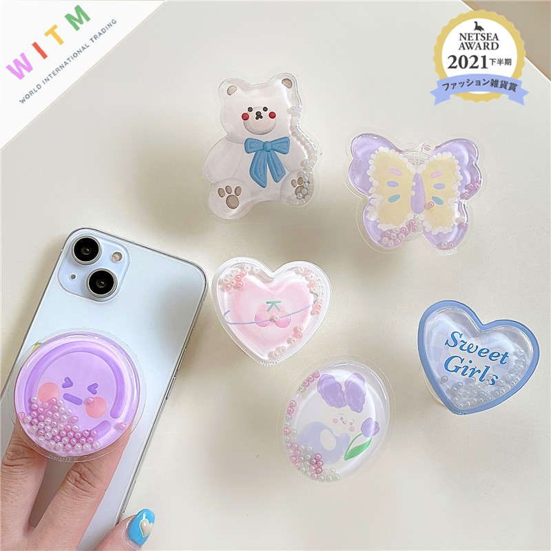 熊柄 ハート柄 スマホホルダー 可愛い スマホスタンド 落下防止 キャラクター 装飾