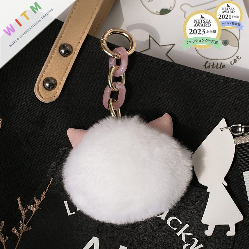 ポンポンチャーム ラビットファー 猫 キーホルダー ふわふわ ファッション小物 バッグチャーム