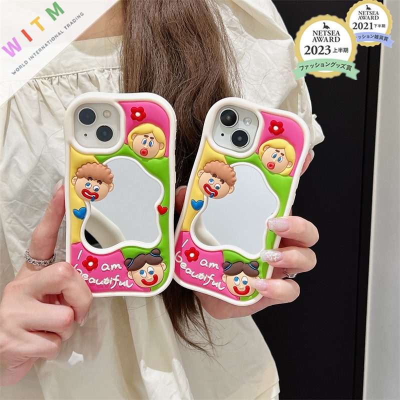 キャラクター スマホケース iPhone15ケース iPhoneケース 携帯カバー ミラー付き シリコン 可愛い
