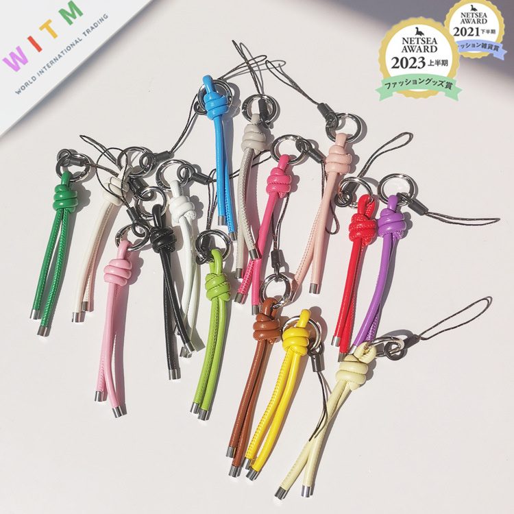 全15色 DIY PU バッグチャーム キーホルダー キーリング 編み 落下防止 手芸 創意