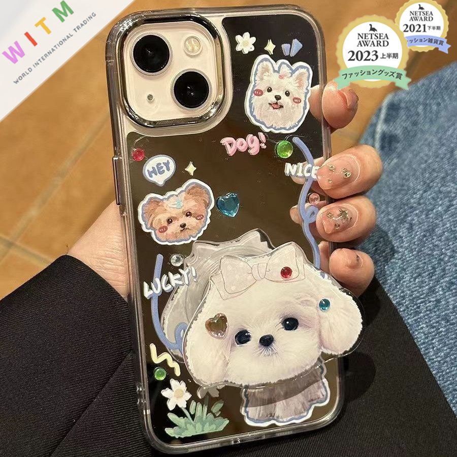 犬柄 スマホケース iPhone16ケース iPhone15ケース スマホスタンド付き アイフォンケース 可愛い