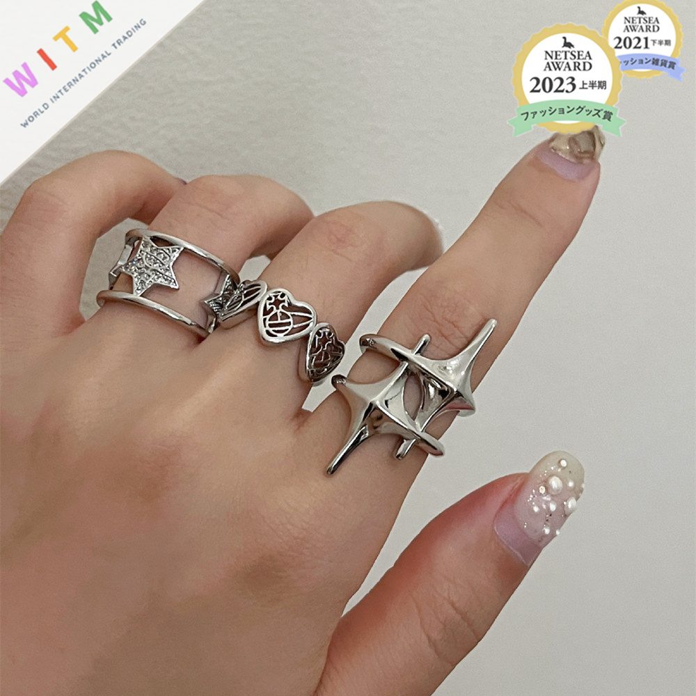 ハート 星 指輪 リング 開き指輪 開きリング デザイン アクセサリー 開口指輪 レディースファッション