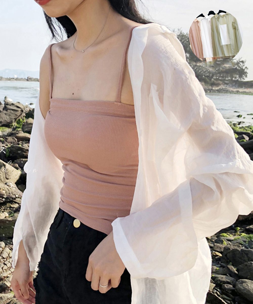 長袖シアーカーディガン 夏服シアーシャツ