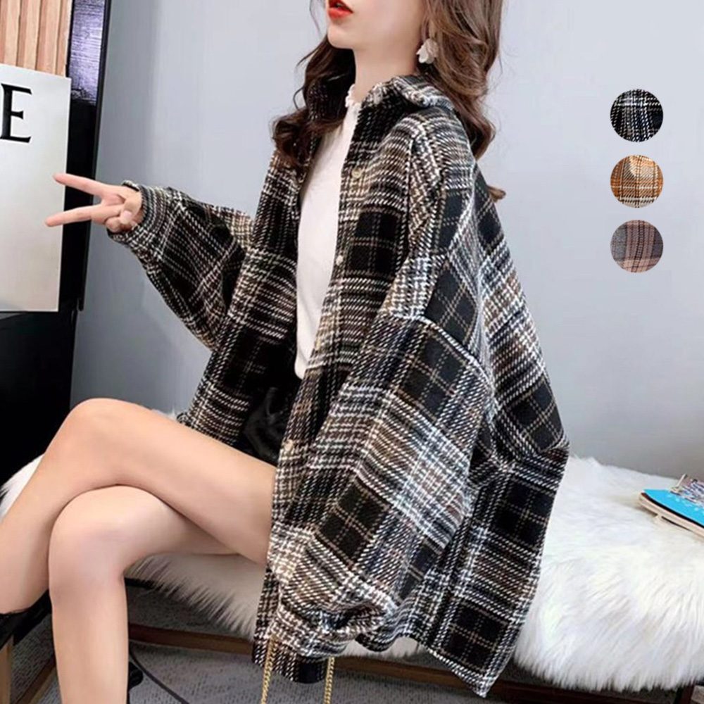 チェック柄シャツ 起毛シャツブラウス韓国