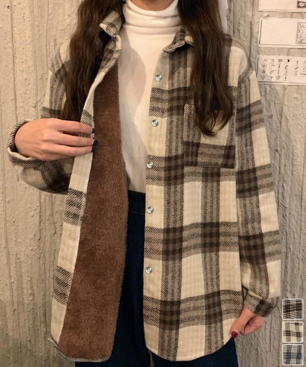 裏起毛チェックシャツジャケット ゆったり