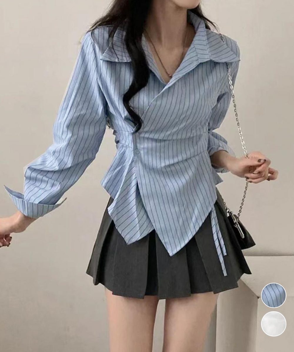 長袖ラップブラウス カシュクール春服秋服