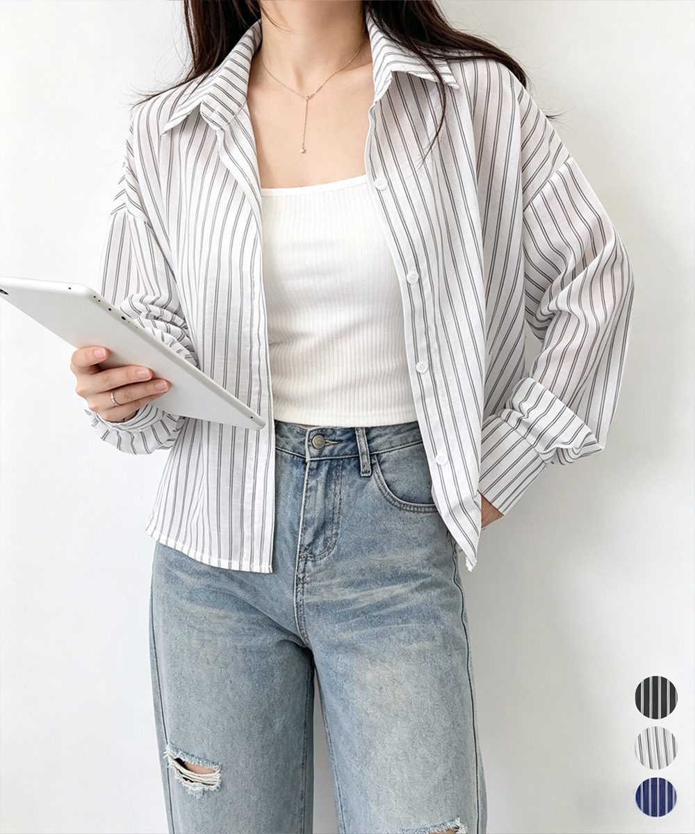 ストライプ柄シアーシャツ 大人カジュアル