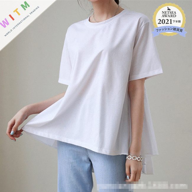 春夏新作 Tシャツ フレアtシャツ 半袖 韓国風 トレンド感 レディース 体型カバー