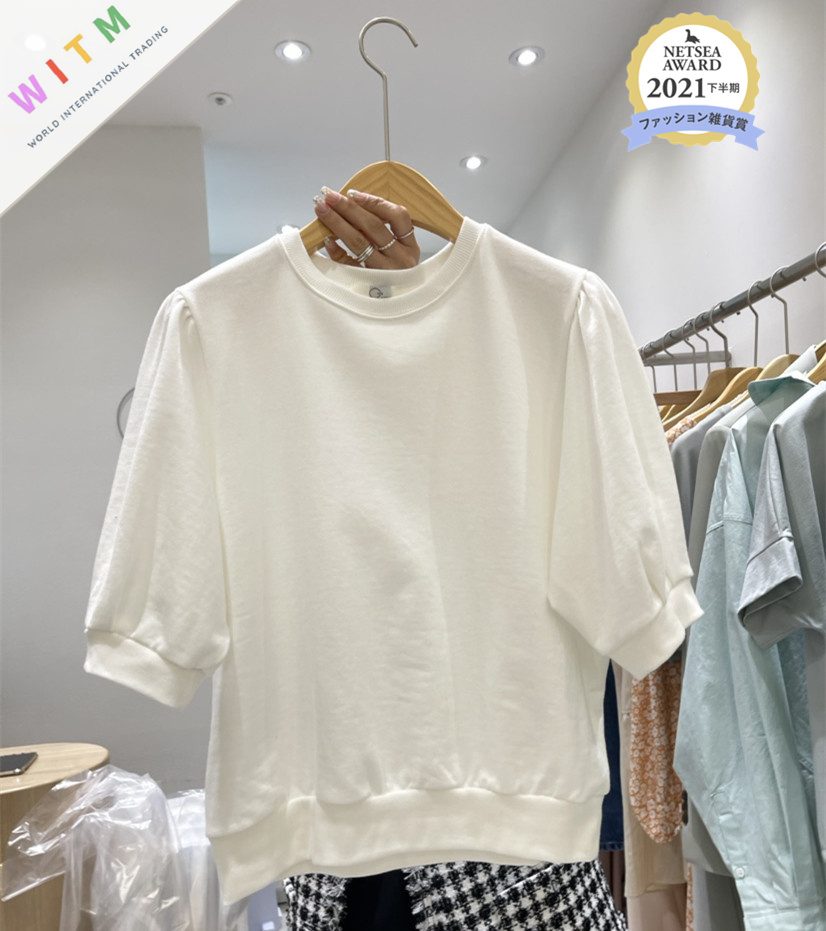 春夏新作 ラウンドネック Tシャツ 人気tシャツ パフスリーブ シンプル レディース