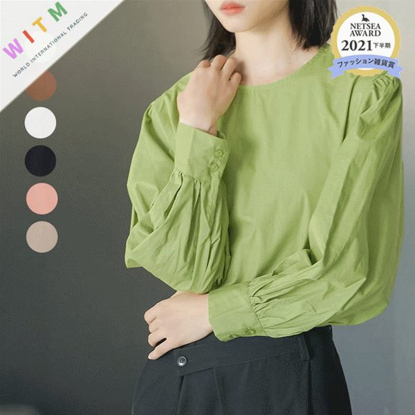 全6色 トップス 長袖シャツ ラウンドネック 体型カバー 大人可愛い レディース