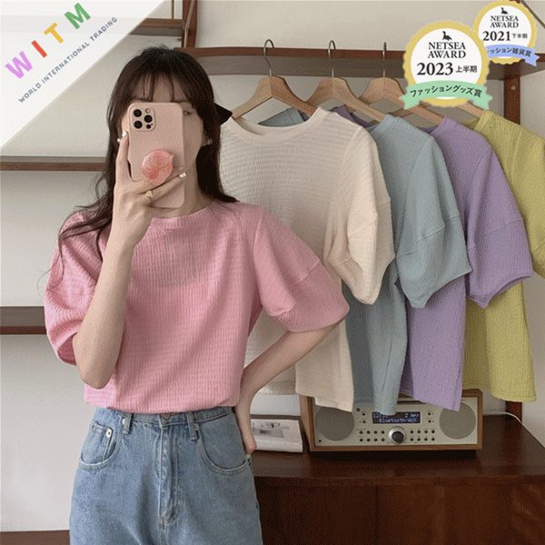 トップス 体型カバー 三分袖 ラウンドネック 着回し 上品 レディース