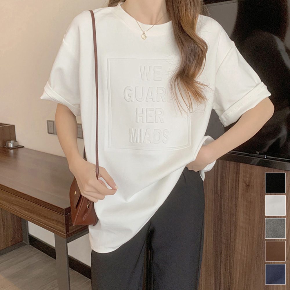 立体ロゴtシャツ 韓国チュニックロンT