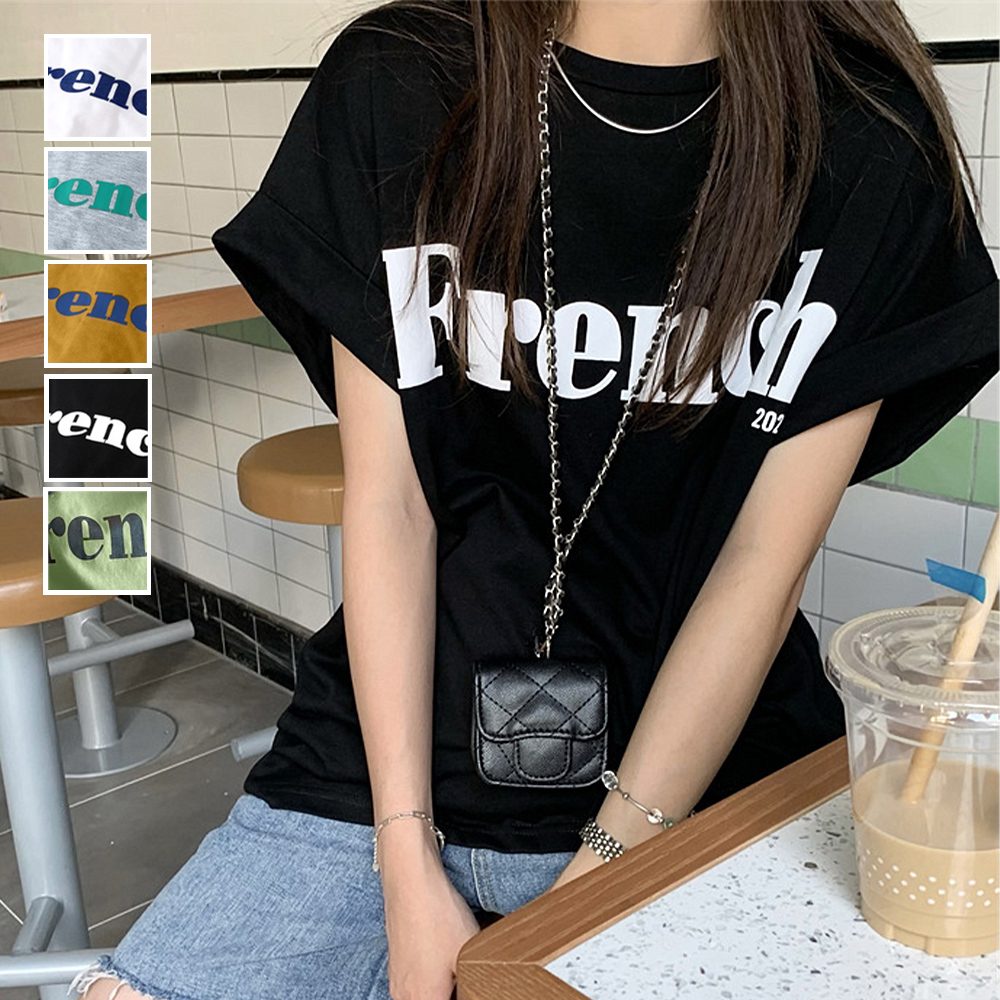 フレンチスリーブ 英字ロゴTシャツ 韓国