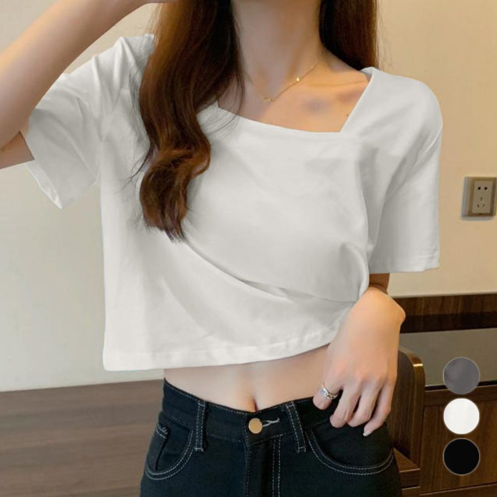ショート丈Tシャツ レディース 半袖韓国