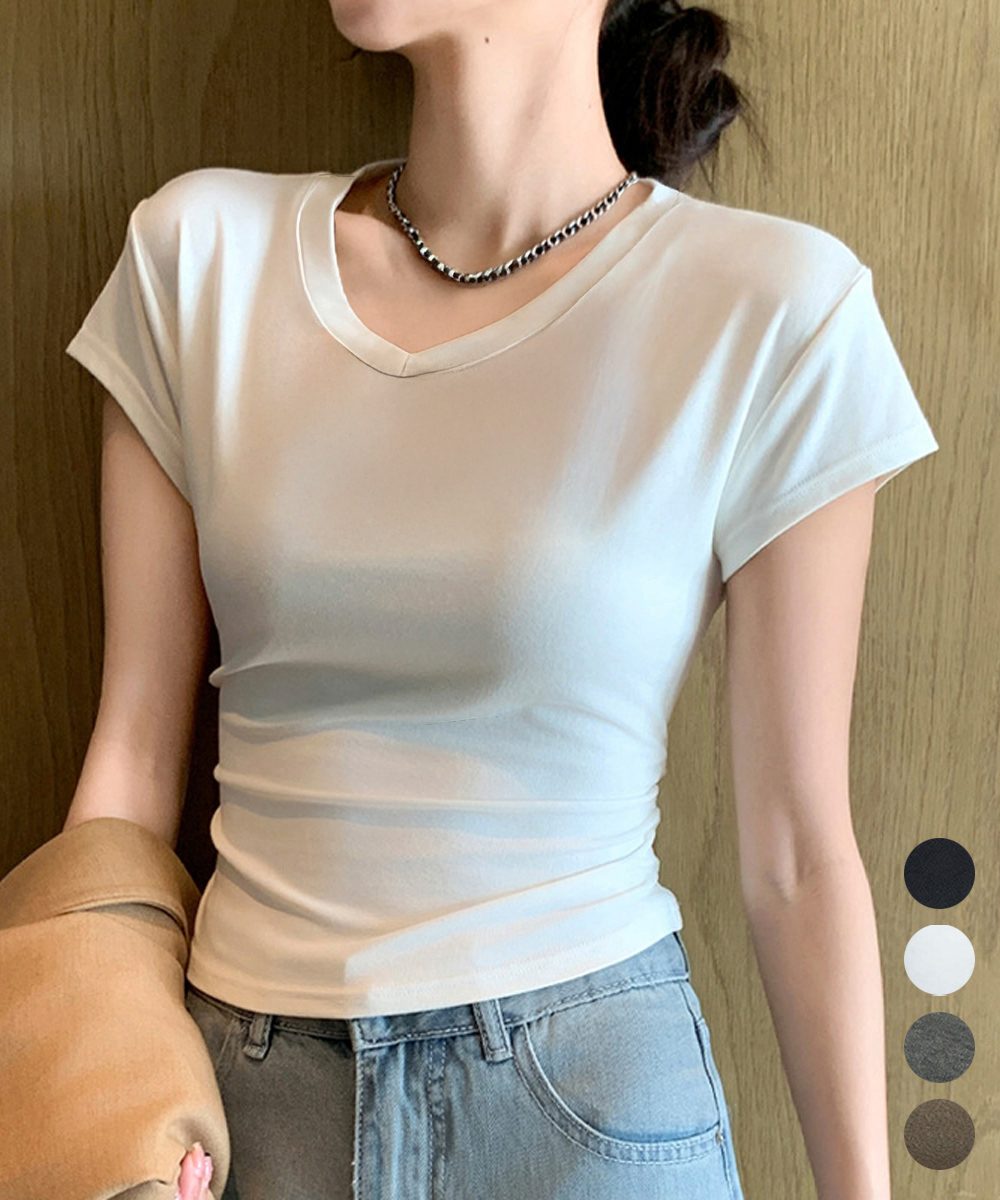 サイドギャザーtシャツ半袖トップス韓国風