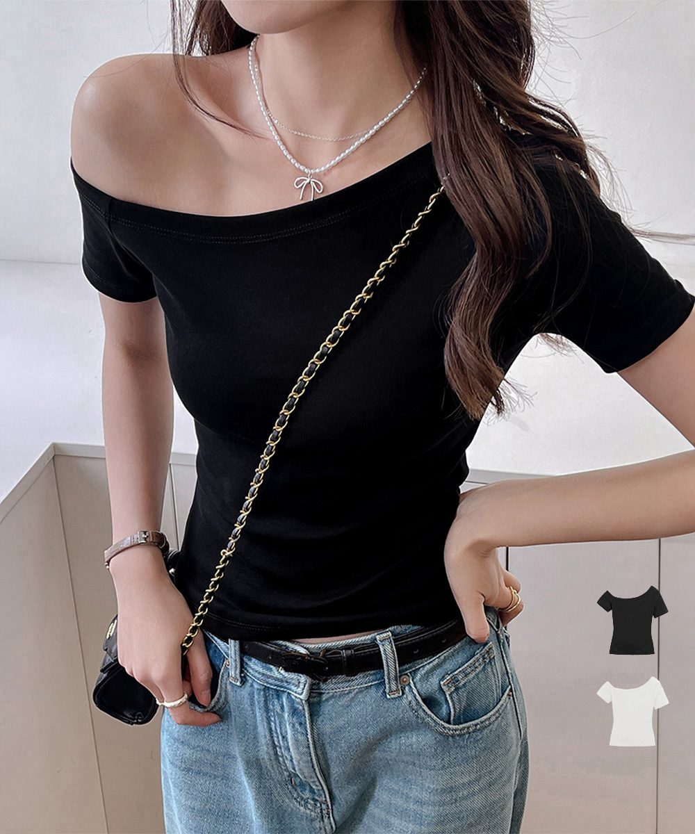 ワンショルダーTシャツオフショルダー夏服
