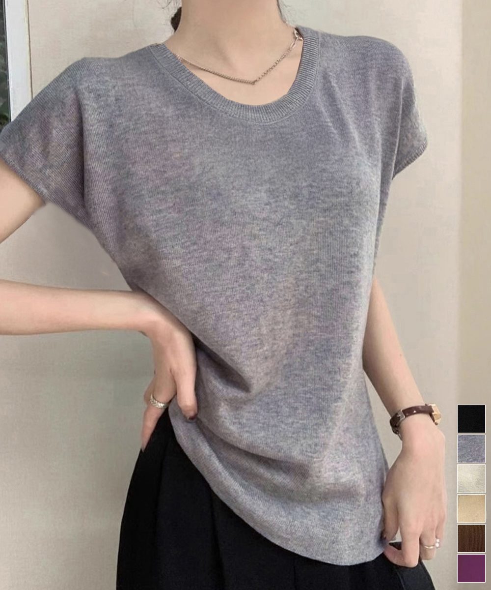 ニットTシャツ レディース 韓国風 夏服