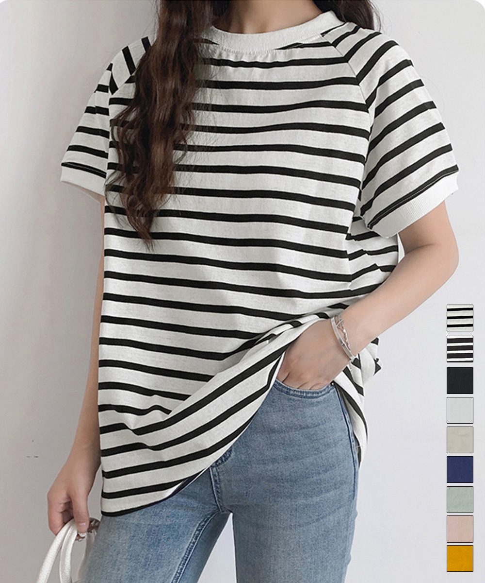 ボーダーTシャツ 半袖チュニックTシャツ